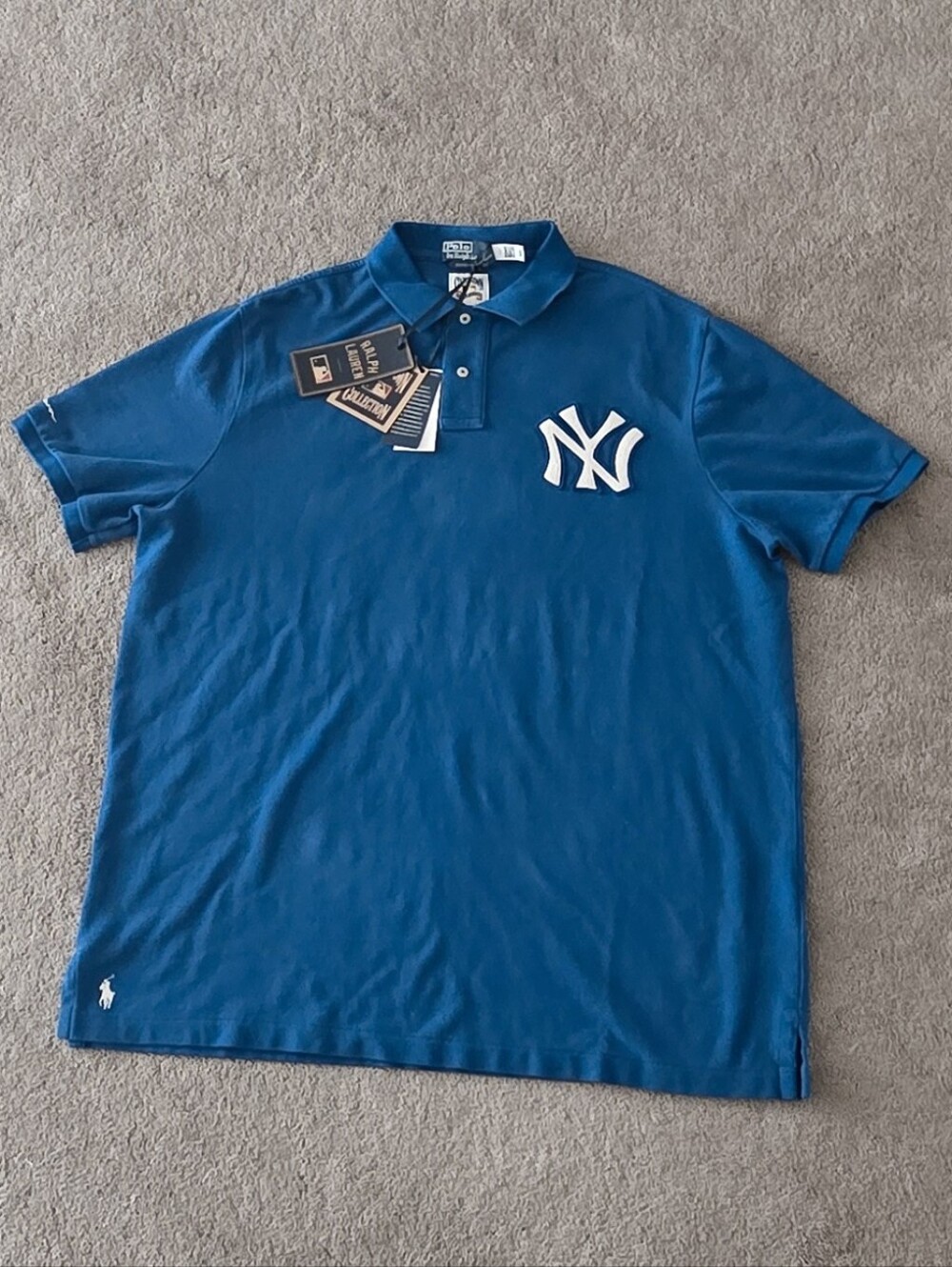 New York Polo by Ralph Lauren Electric Blue NY Yankees Logo Polo Shirt Men's XL